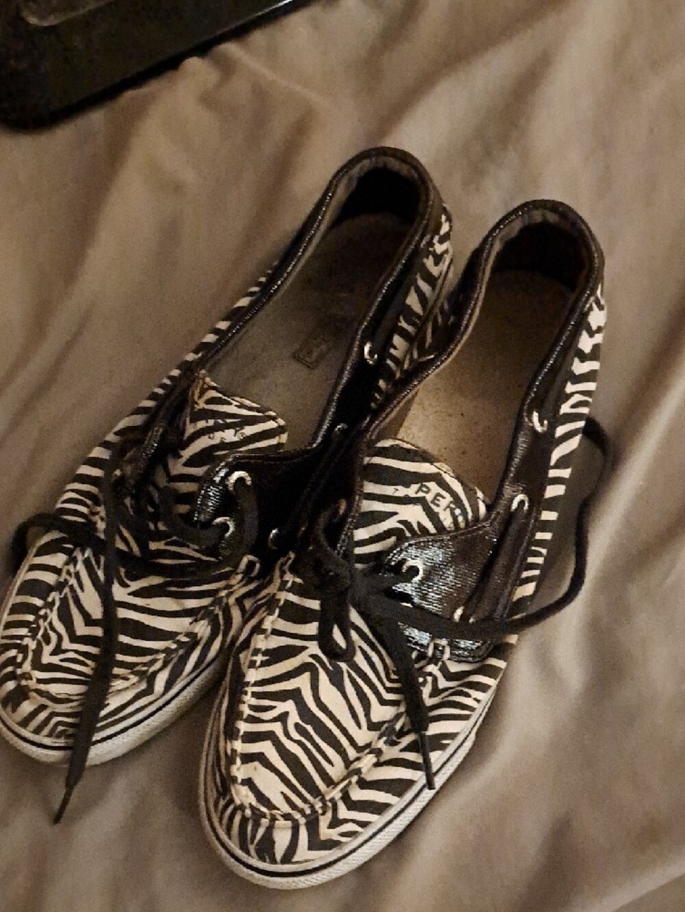 Sperry Women's Zebra-Print Canvas Lace-Up Sneakers - Black & White - Picture 3 of 5